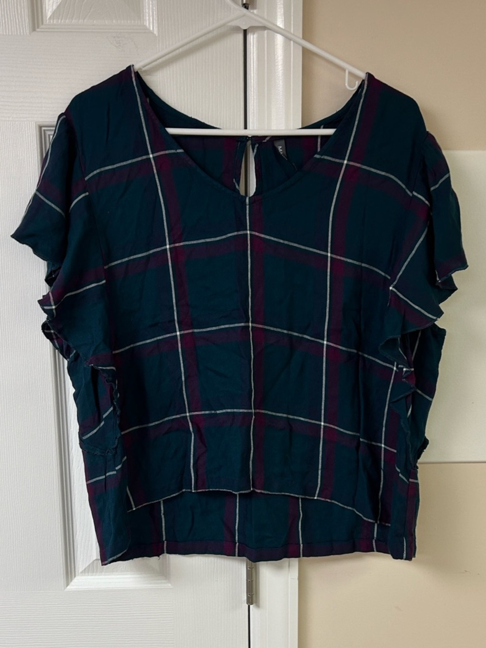 Massini Windowpane Plaid Blouse Short Sleeve